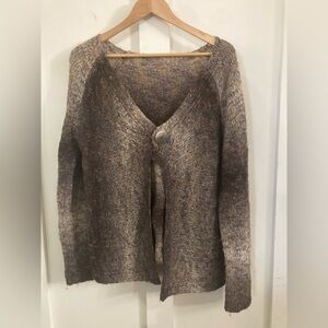 Wool blend cardigan chunky knit stripes one button closure mohair